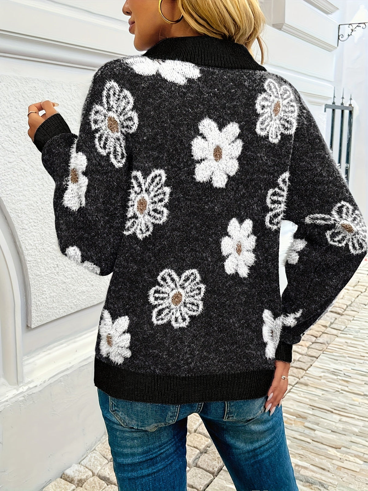 Denise | Floral Half-Zip Sweater