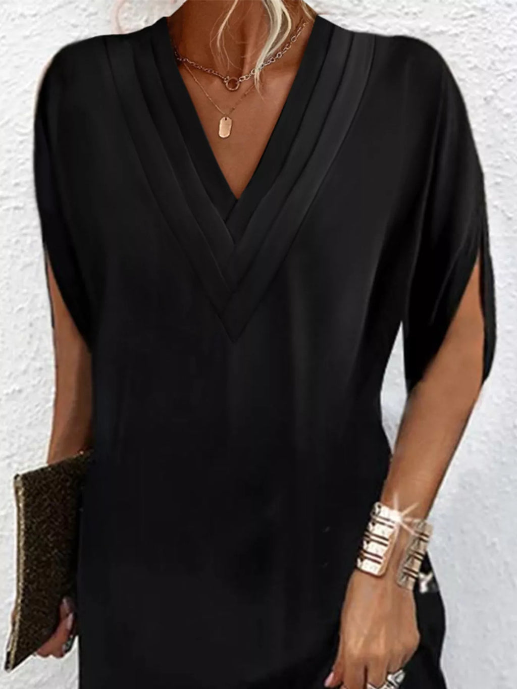 Emery | V-Neck Slit Sleeve Mini Dress