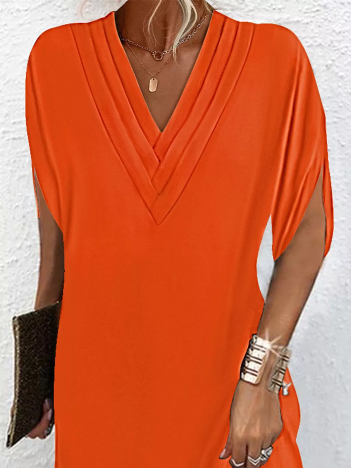 Emery | V-Neck Slit Sleeve Mini Dress