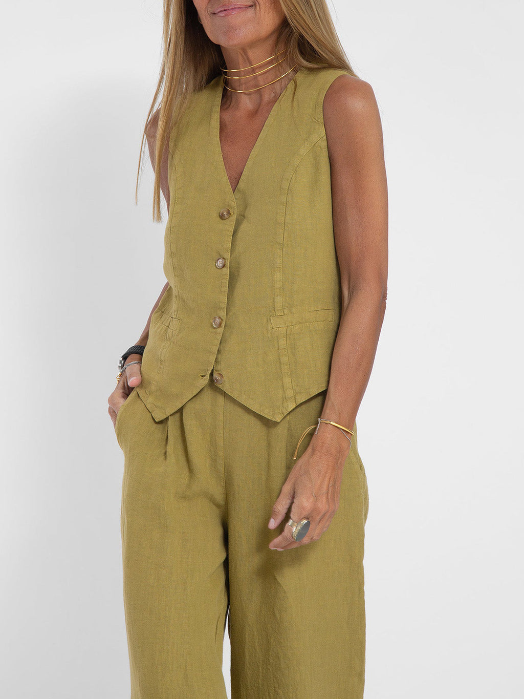 Lauren | Sleeveless V-Neck Vest & Wide-Leg Pants Set