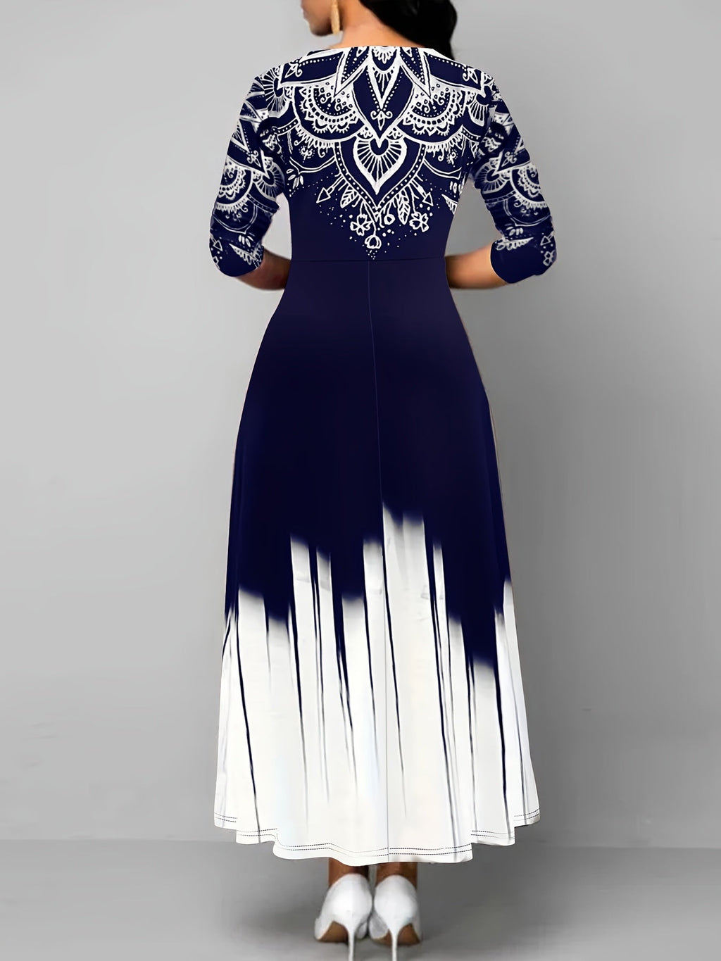 Nadia | Ornate Print Flared Maxi Dress