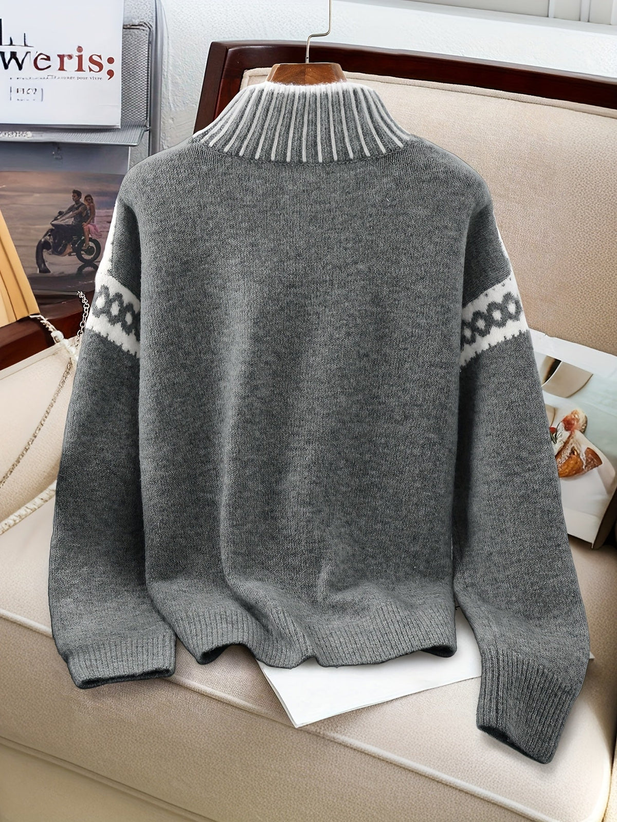Corinna | Contrast-Trim Mock-Neck Sweater