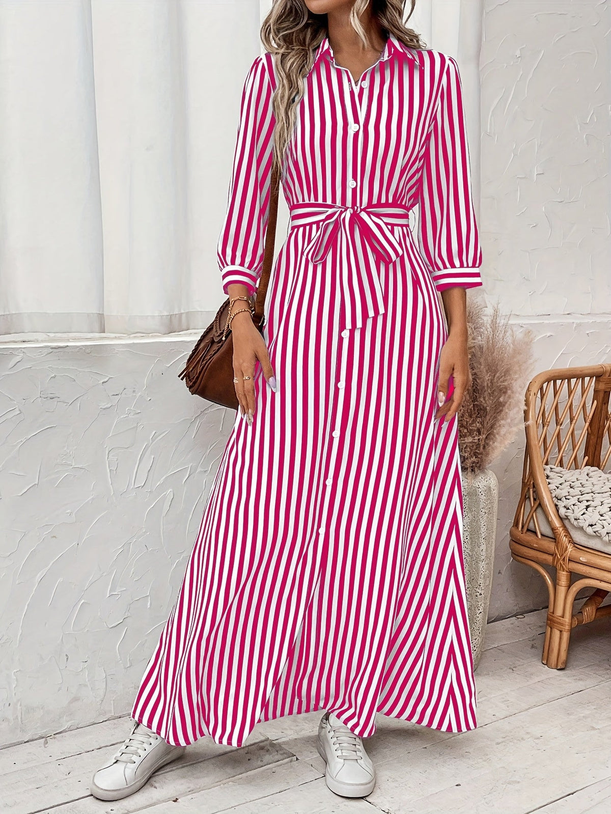 Meredith | Belted Shirt Maxi Dress
