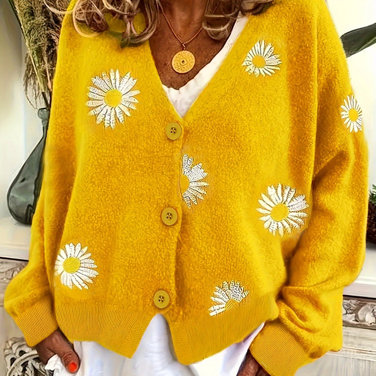 Maribel | Floral Embroidered Button-Front Cardigan