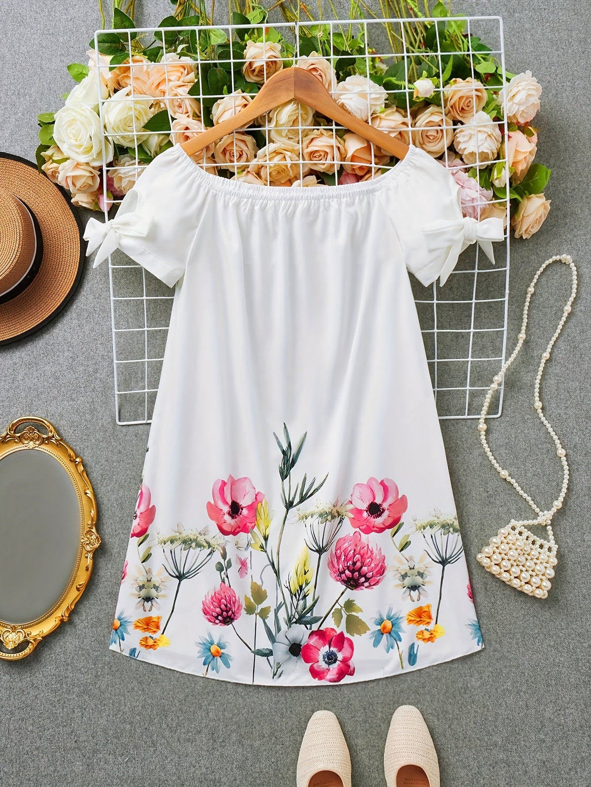 Gemma | Off-Shoulder Floral Bow Dress