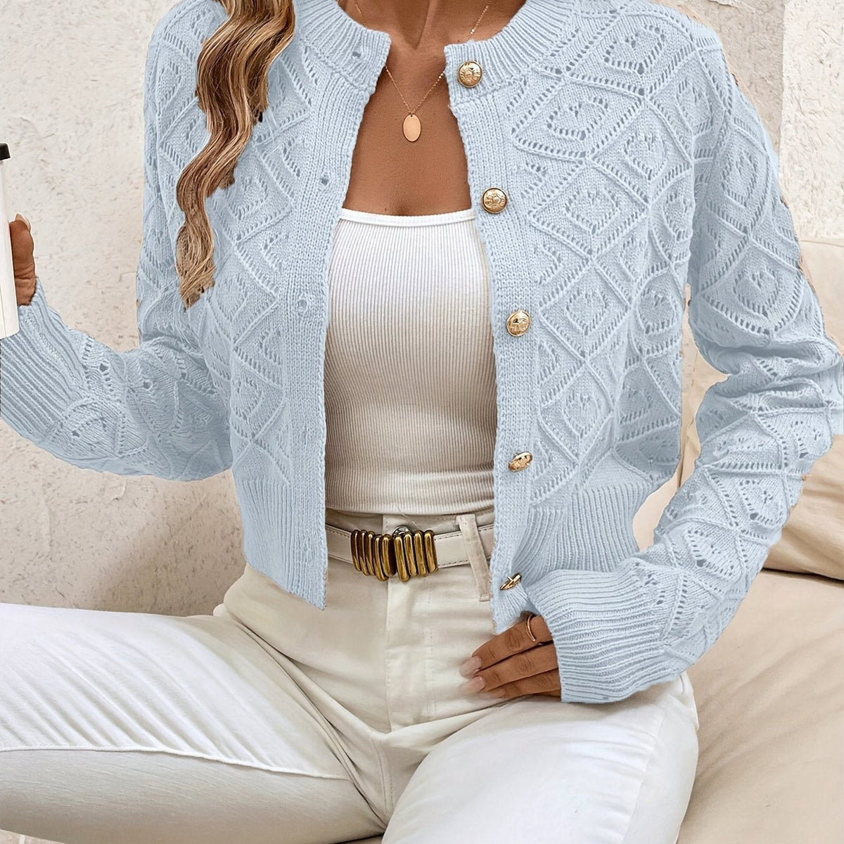 Della | Textured Button-Front Cardigan
