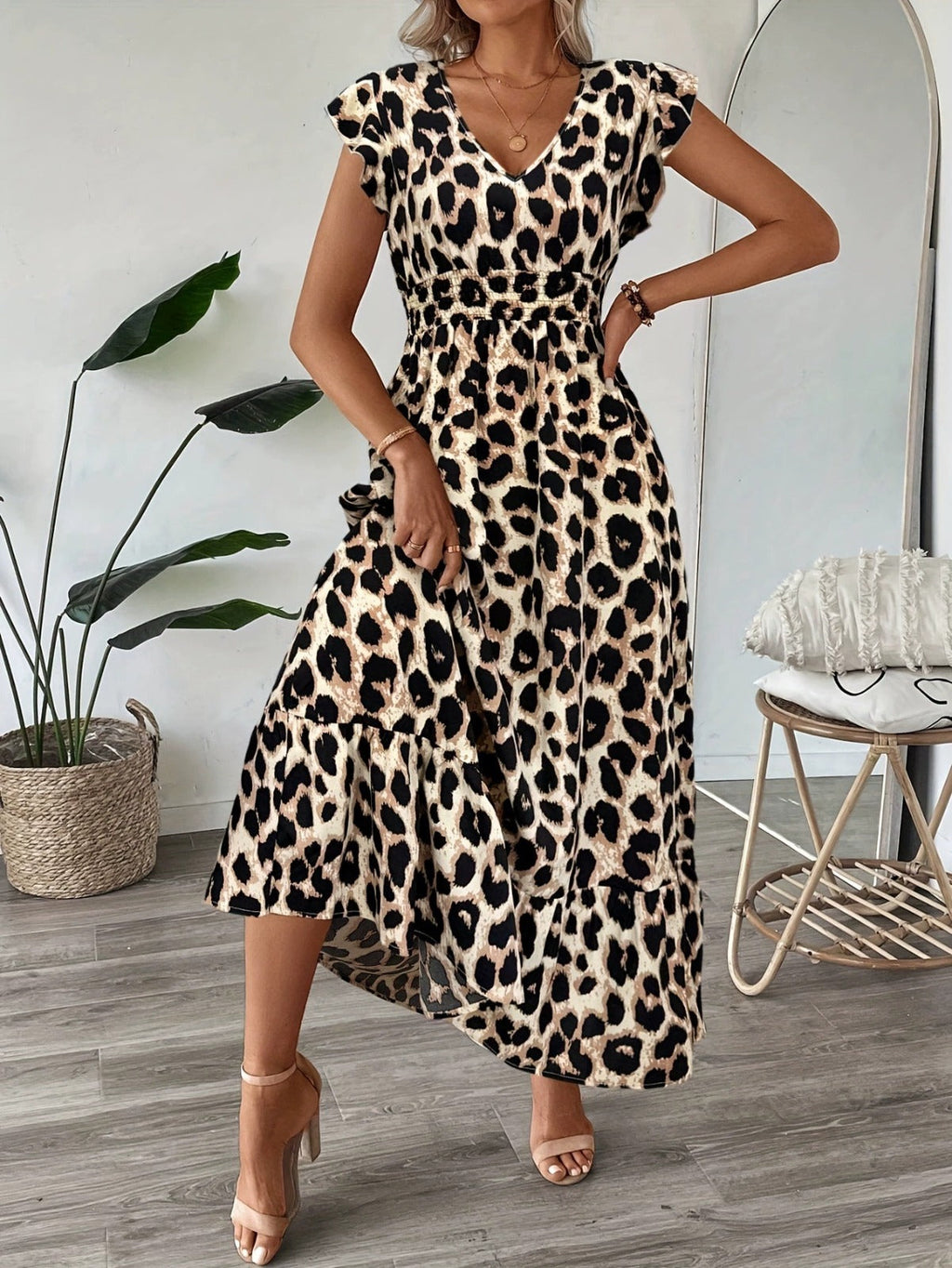 Rosalie | Baroque-Print V-Neck Maxi Dress