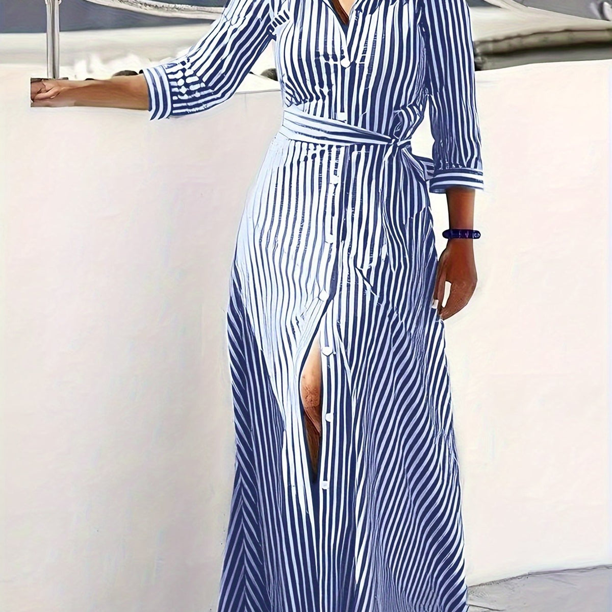 Meredith | Belted Shirt Maxi Dress