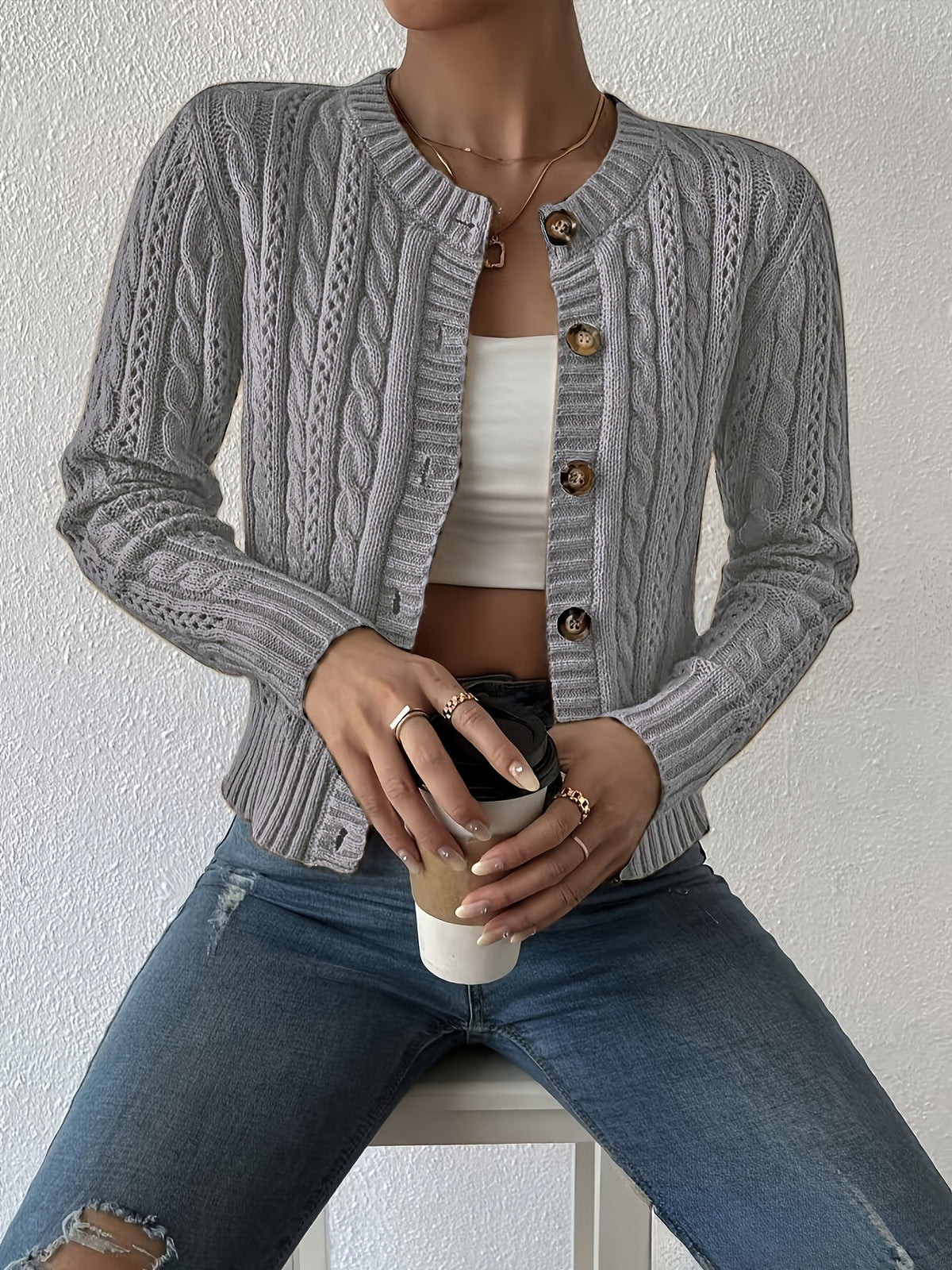 Hazel | Textured Button-Front Cardigan