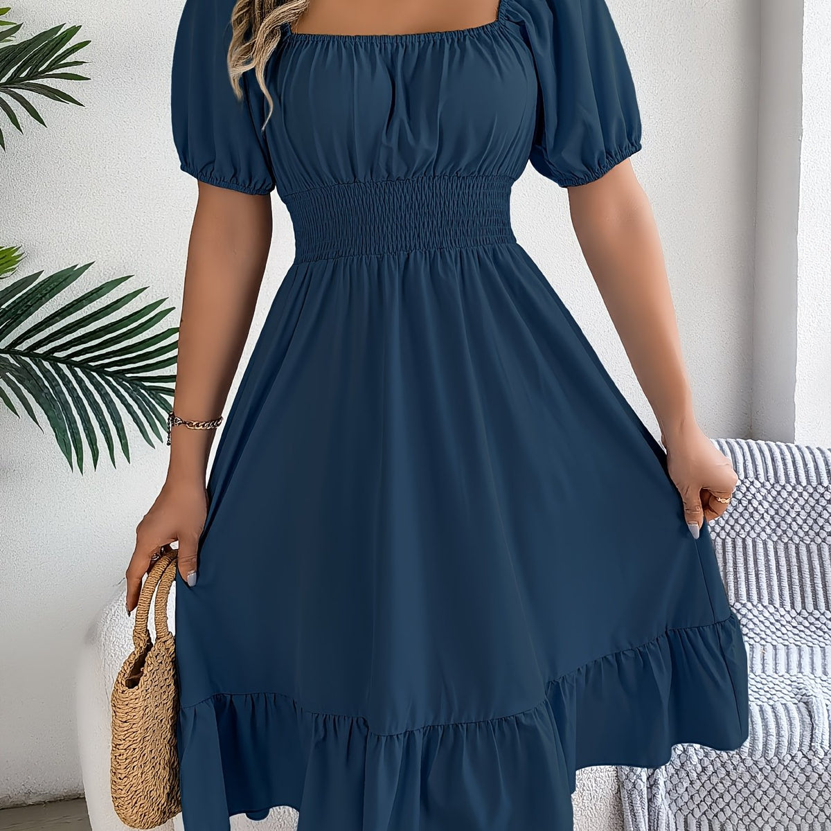Whitney | Square Neck Ruffled A-Line Dress