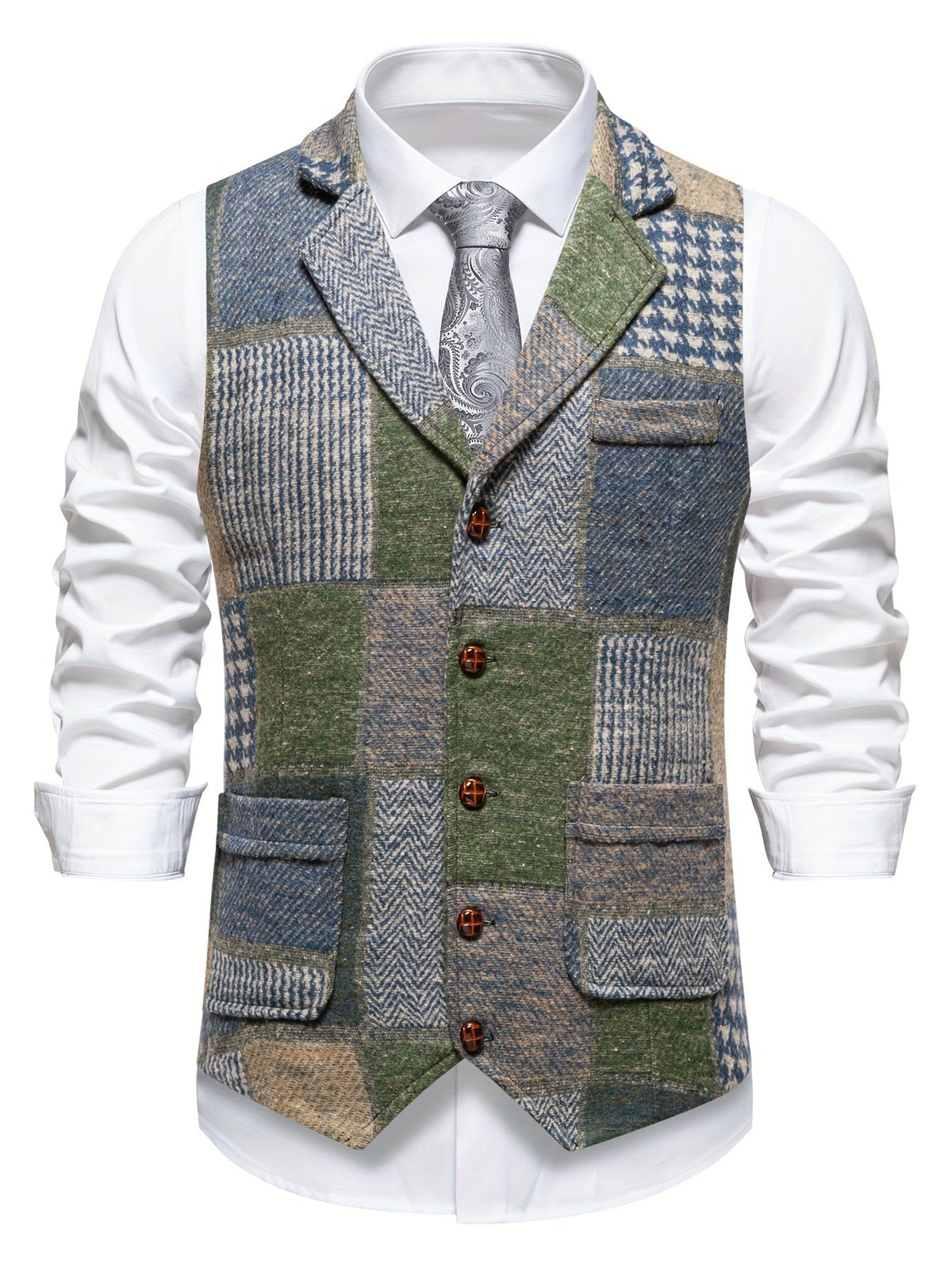 Trevor | Patchwork Vest with Herringbone Pattern