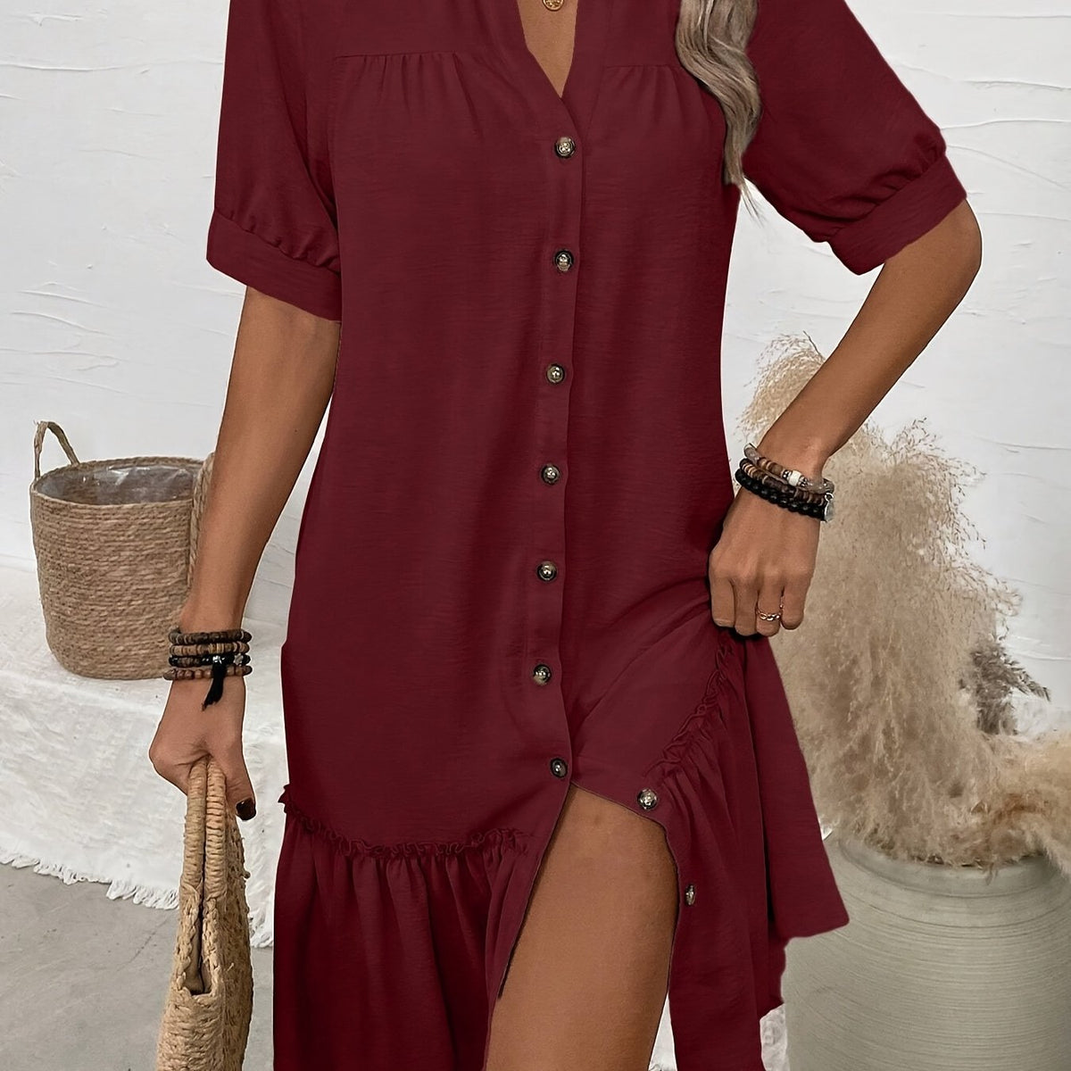 Maevelle | Buttoned Boho Midi Dress