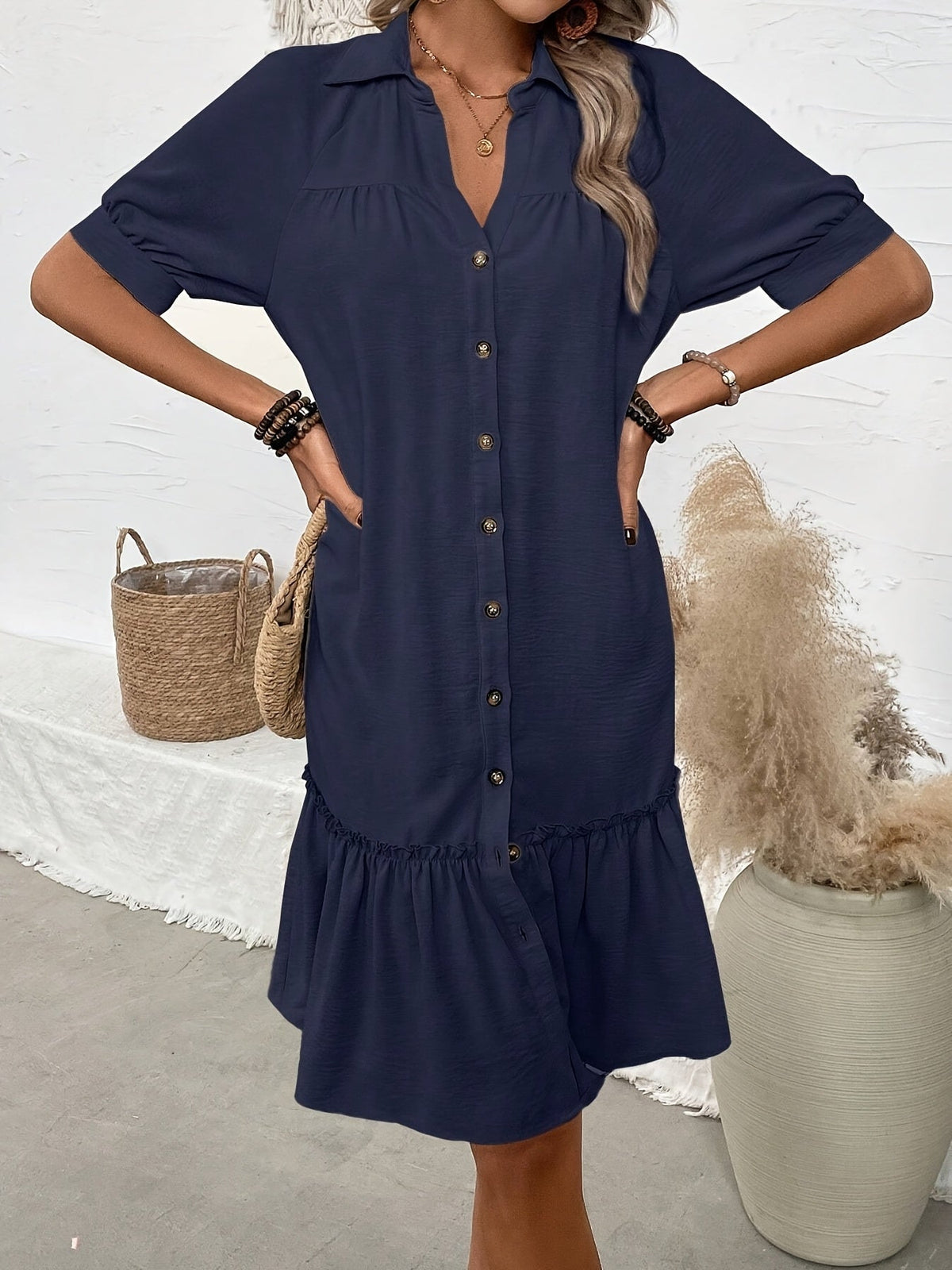 Maevelle | Buttoned Boho Midi Dress