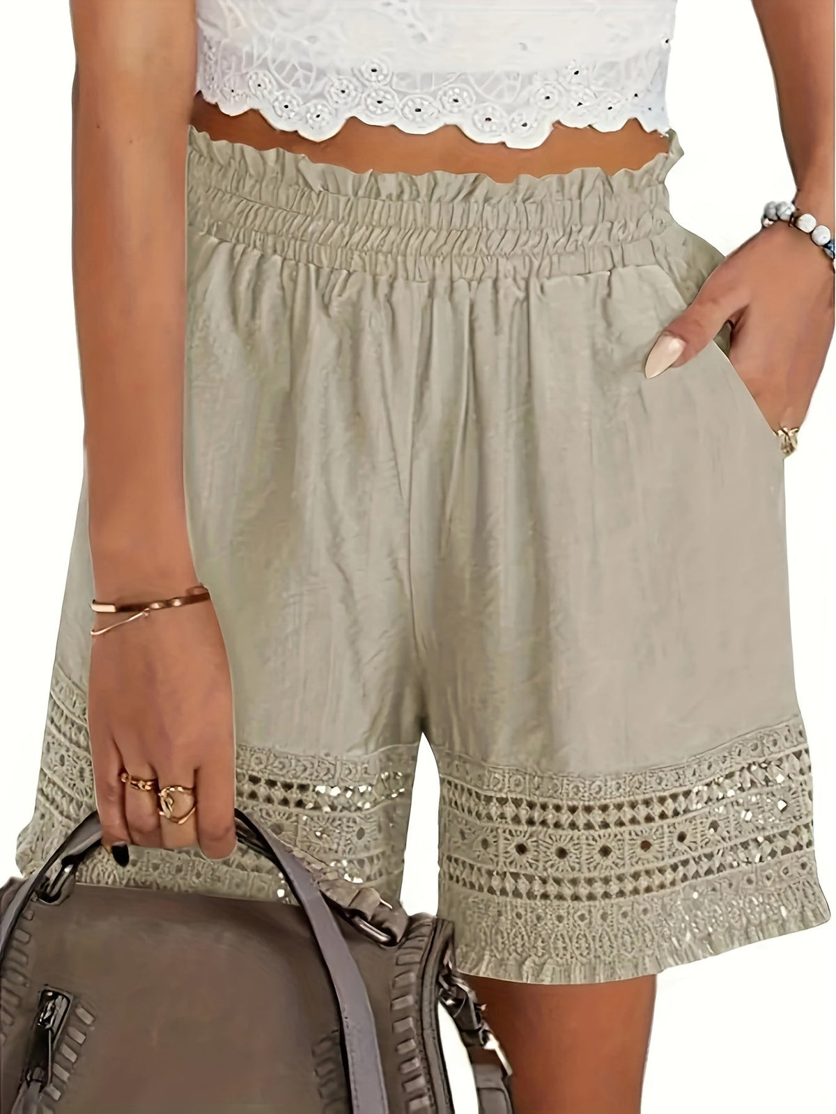 Rosemary | Lace-Trim Paper Bag Shorts