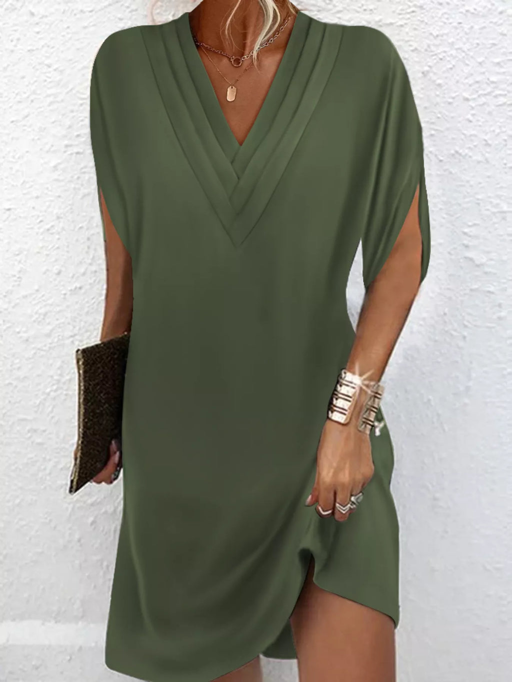 Emery | V-Neck Slit Sleeve Mini Dress