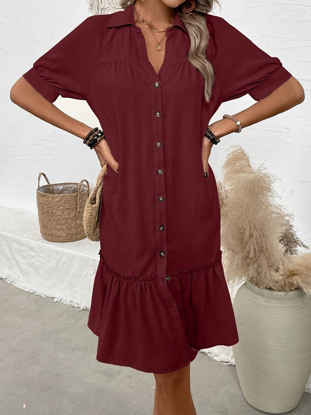 Maevelle | Buttoned Boho Midi Dress