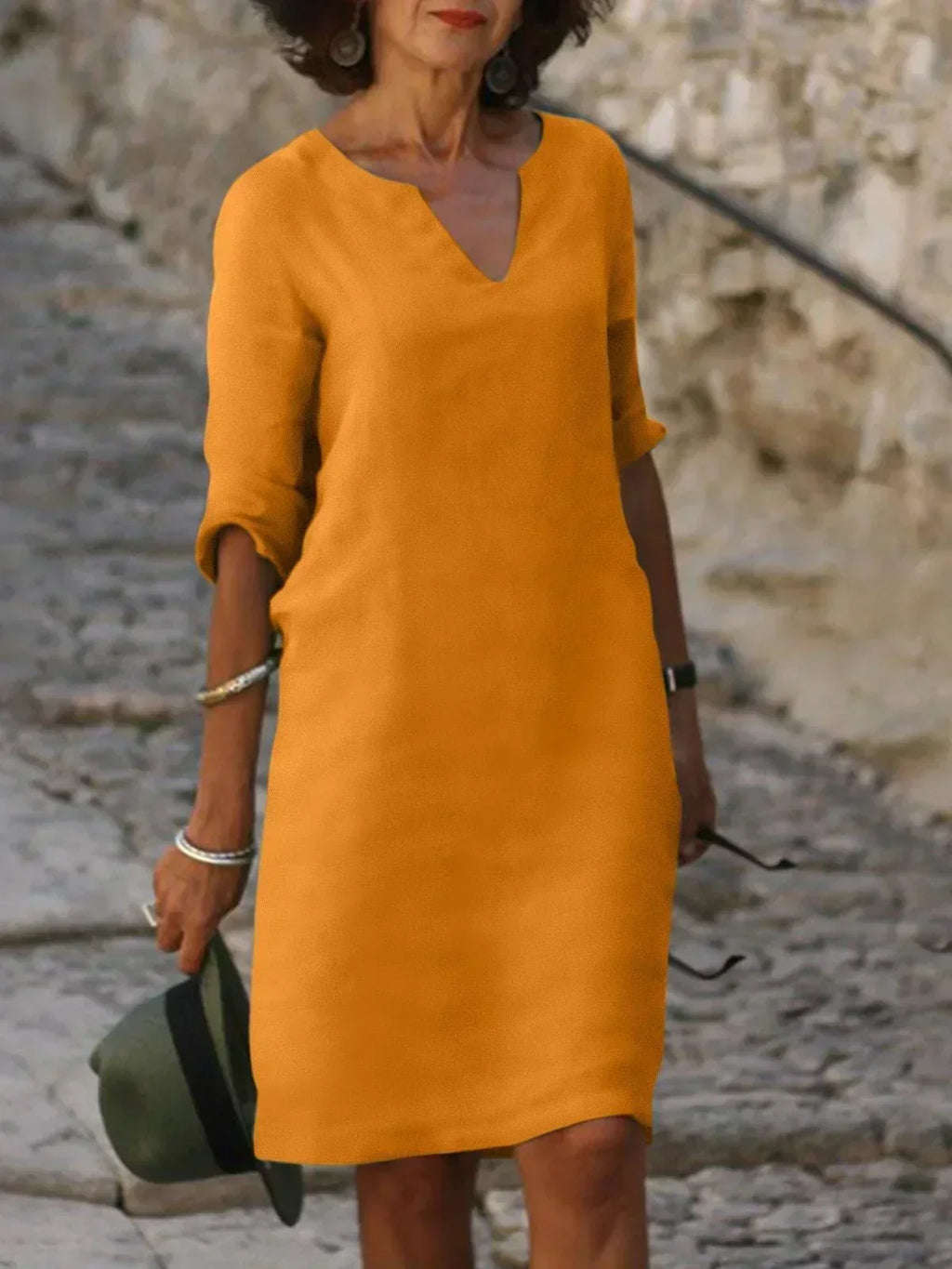 Harper | Elegant V-Neck Draped Midi Dress