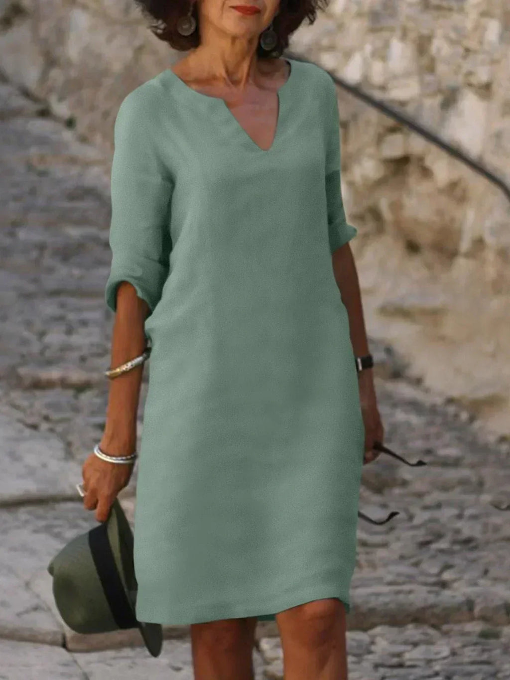 Harper | Elegant V-Neck Draped Midi Dress