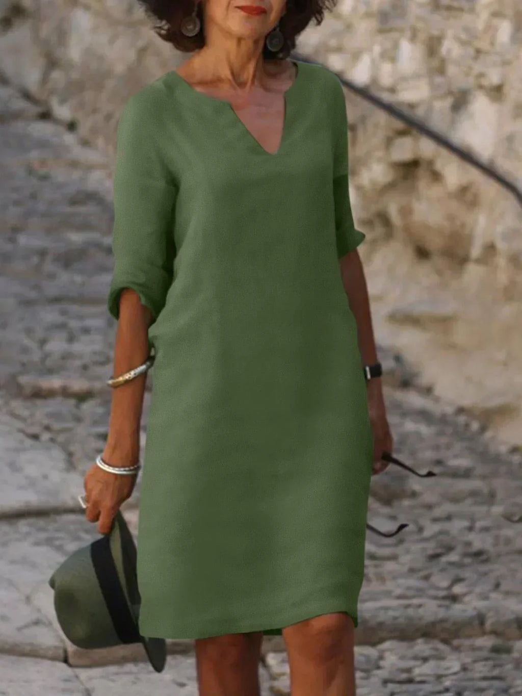 Harper | Elegant V-Neck Draped Midi Dress